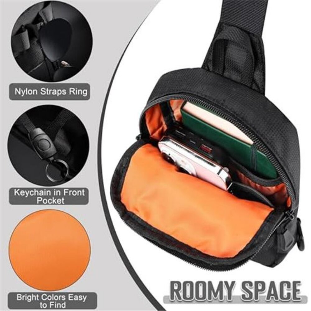 Mens Sling Bag Zippers Small Crossbody Bag for Hiking Travel Work, Water - Picture 3 of 6